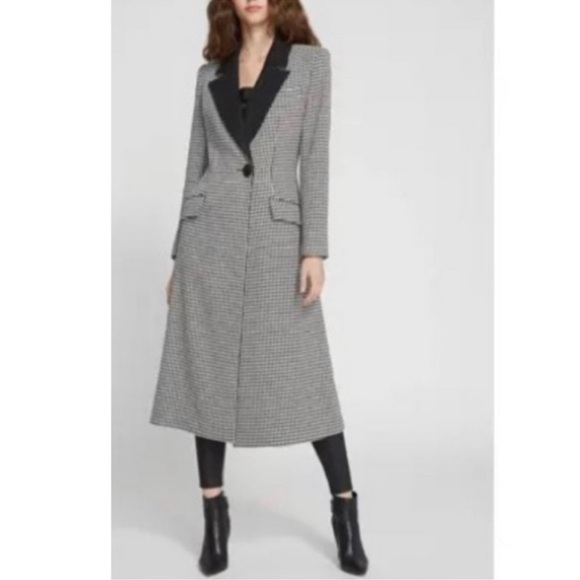 Alice + Olivia Sienna Houndstooth Coat Blazer Jacket Black White Wool Look S - Picture 6 of 10